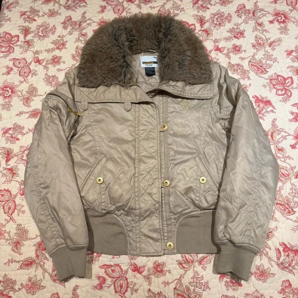 Adorable Y2K 2000s Southpole Cream Fur Collar Bomber Jacket